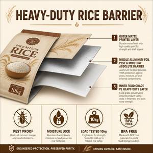 Sac à <span class=keywords><strong>riz</strong></span> personnalisé en Mylar mat 1kg, pochette refermable à fond plat, emballage alimentaire en feuille d'aluminium pour céréales en vrac - Product Image 5
