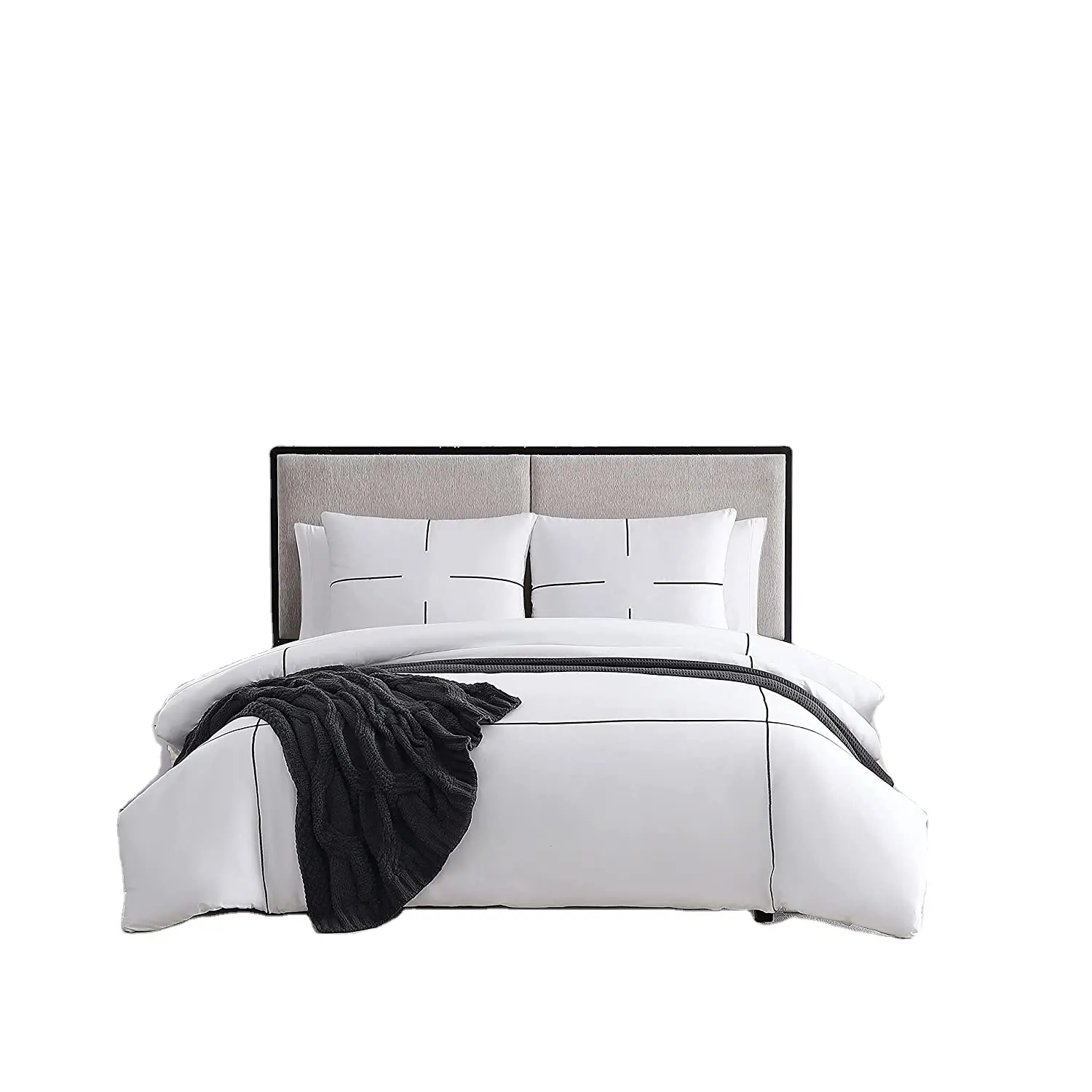 ホームホテル用のマッチングシャムキング掛け布団ベッドシーツセット付きの高級コットンサテン寝具
