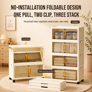 Modern Simple Foldable PP <b>Storage</b> <b>Cabinet</b>, Stackable Wheeled Dustproof Organizer for <b>Bedroom</b> Apartment - Product Image 3