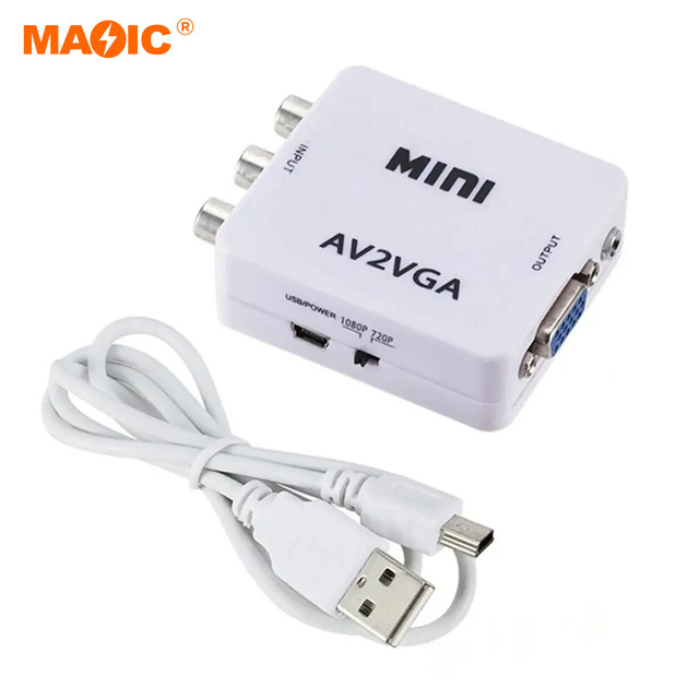 1080P RCA CVBS AV to VGA Adapter AV2VGA Video Converter With USB Power Supply Cable for Computer TV Projector Display