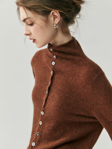 ענן רך מרגיש cashmere התגלגל סוף קרדיגן עצלן מרגיש דו-כיווני סרוג צוואר גבוה - Product Image 5