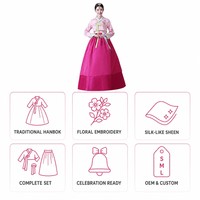Robe traditionnelle coréenne Hanbok rose pour femmes, Jeogori Chima, broderie florale, tenue de fête, costumes de scène et de danse