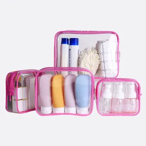 Custom Hot Pink Waterproof Make up Pouches Plastic Travel Toiletry Organizer Transparent PVC Cosmetic Bag for Lady