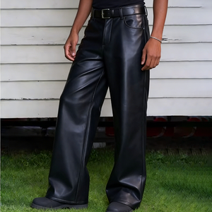 <span class=keywords><strong>Pantaloni</strong></span> Oversize di Alta Qualità con Logo Personalizzato OEM, Gamba Larga, Stile Baggy in <span class=keywords><strong>Finta</strong></span> <span class=keywords><strong>Pelle</strong></span> PU per <span class=keywords><strong>Uomo</strong></span> - Product Image 3