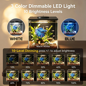 ตู้ปลาอะคริลิคพร้อมไฟ LED ในตัวและระบบกรองเสียงเงียบสำหรับปลาเบต้า ปลาคาร์ฟ ใช้ได้กับน้ำจืดและน้ำเค็ม - Product Image 5