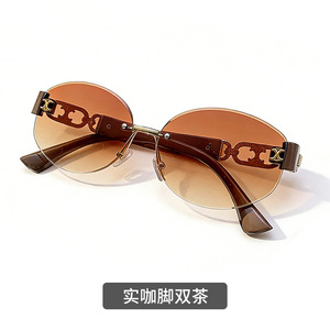 Retro Oval <b>Sunglasses</b> Half Rim <b>Gradient</b> Lenses UV400 For Women Driving Style - Product Image 2