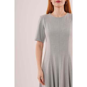 Robe longue grise pour femme Lustrin, vente en gros, avec détails cousus et manches courtes - Confortable, mélange polyester-viscose, longueur midi - Product Image 3