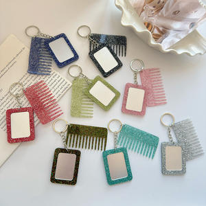 Набор мини-брелоков Qianjin из акрила с блестками: портативная расческа с зеркалом и кольцом для ключей – идеальный подарок для девочек и женщин на день рождения - Product Image 1