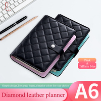 Carnet de notes quotidien A6, housse de planificateur en cuir matelassé, cartable à carreaux diamant noir A5 A6 matelassé