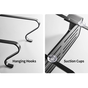 Modern No Drilling Black Double Layers Shower Caddy <b>Shelf</b> with <b>Hooks</b> Shower Rack Shower Holder - Product Image 2