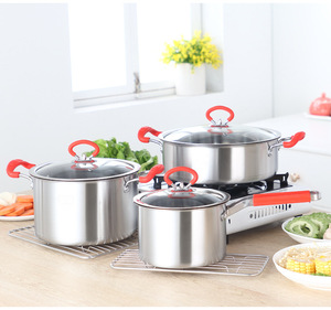 Bán Buôn Tùy Chỉnh Thép Không Gỉ Nấu Ăn Bộ Nồi Không Dính Đồ Nấu Nướng Với Silicone Xử Lý Phẳng Dưới Lò An Toàn - Product Image 2