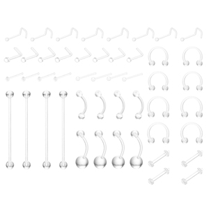 Kit de 48 Piercings en <span class=keywords><strong>Plastique</strong></span> Transparent pour Sourcils/Lèvres/Septum/Nez/Mamelons/Pubis/Langue/Tragus | - Product Image 1