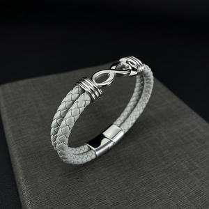 Brazalete de Cuero Gris Estilo Punk al por Mayor, Brazalete Infinito de Acero Inoxidable 316L para Hombre - Product Image 3