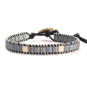Memoria Ajdut tamaño hecho a mano 1,5mm cuerda de cuero trenza Tila de piedra pulsera para los hombres - Product Image 1