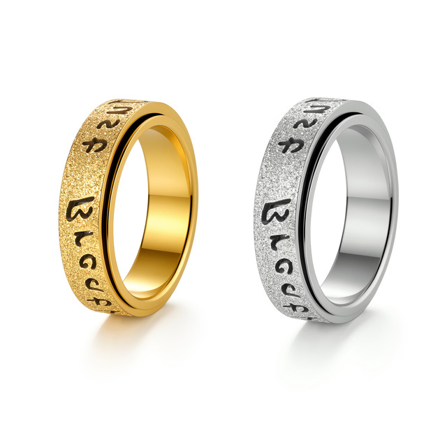Dina Inspirational Anxiety Relief Rotating Ring Women 18K Gold Plated Stainless Steel Punk Couple Spinner Ring Stress Relief