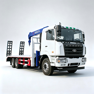 Integrated Crane Low Bed Trailer <b>Truck</b> 6x4 Hydraulic <b>Truck</b> Mounted Crane <b>Flatbed</b> Lorry For Construction Machinery Haulage - Product Image 1