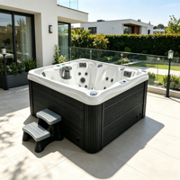 Spa extérieur pour 4 personnes, bain à remous en acrylique, baignoire de massage avec commande Bluetooth, 35 jets, désinfectant à l'ozone