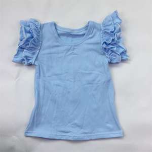 RTS Hot Sale Kids Plain <b>Flutter</b> <b>Sleeve</b> Shirts Wholesale Cheap Summer Baby Girls Ruffle <b>Tops</b> for Children Boutique Clothes - Product Image 6