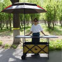 Chariot de camping pliable multifonctionnel avec table réglable en hauteur et parasol, chariot de marché extérieur léger et spacieux