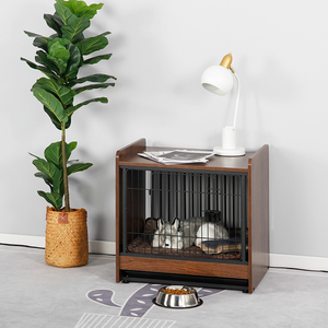 Modern Metal Wooden <strong>Cage</strong> for Pet End Table <strong>Dog</strong> Crate Furniture With Tray - Product Image 4