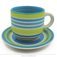 Service de table 4 pièces en porcelaine émaillée écologique style chilien, tasse et soucoupe en céramique 350cc, peintes à la main