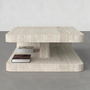 High <strong>End</strong> Modern Beige Travertine C Shape Coffee <strong>Table</strong> Luxury <strong>Storage</strong> <strong>Table</strong> for Small Apartment Living Room - Product Image 4