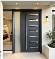 Porte d'entrée extérieure en fibre de verre 36x80 pouces, battante à droite, avec 4 vitres dépolies, apprêtée blanche, en kit, en acier et aluminium