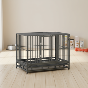 Jaula Metálica Reforzada de Doble Puerta para Perros de 42 Pulgadas con Bandeja Extraíble y Ruedas, Gris, Suministros para Animales Pequeños, Modelo D0100X3H2I6 - Product Image 2