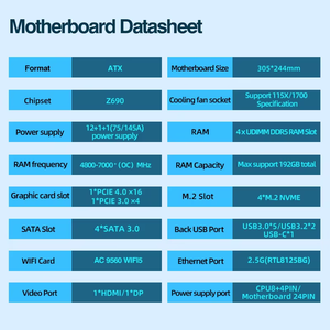 Erying z690 ATX Bo mạch chủ DDR5 Wi-Fi 5 ac9560 lga1700 argb hỗ trợ 14th/13th/12th CPU M.2 pciex16 4.0 Intel <span class=keywords><strong>sata</strong></span> máy tính để bàn mới - Product Image 5