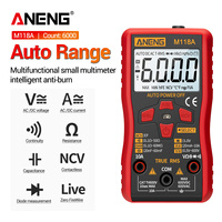 Multimètre miniature ANENG M118A 6000 points, testeur automatique True RMS avec NCV, maintien des données, voltmètres, lampe torche