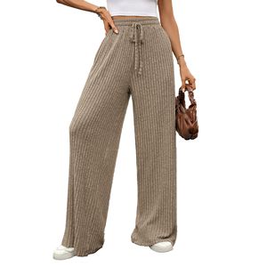 Nouvelle collection d'été pour femmes, pantalon décontracté droit à taille haute en coton brossé uni, très élastique - Product Image 4