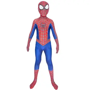 スパイダーマンコスチュームファンシージャンプスーツ大人と子供ハロウィンコスプレコスチューム赤黒スパンデックス服