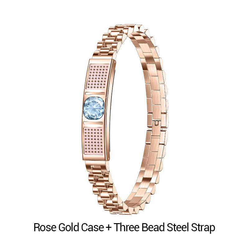Boîtier en or rose + bracelet en acier à trois perles