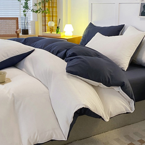 Set Biancheria da Letto Estiva in Twill di Cotone 100% 200TC, Bicolore Blu Navy e Bianco, <span class=keywords><strong>Copripiumino</strong></span> <span class=keywords><strong>Tinta</strong></span> <span class=keywords><strong>Unita</strong></span>, 6 Pezzi Traspiranti - Vendita all'Ingrosso Economica - Product Image 2