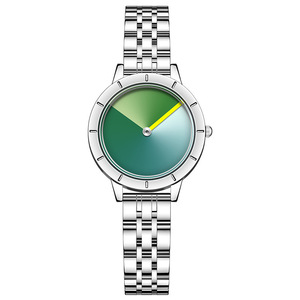 Reloj plateado minimalista para mujer, esfera con gradiente azul, pulsera de acero inoxidable, reloj de pulsera moderno de cuarzo - Product Image 1