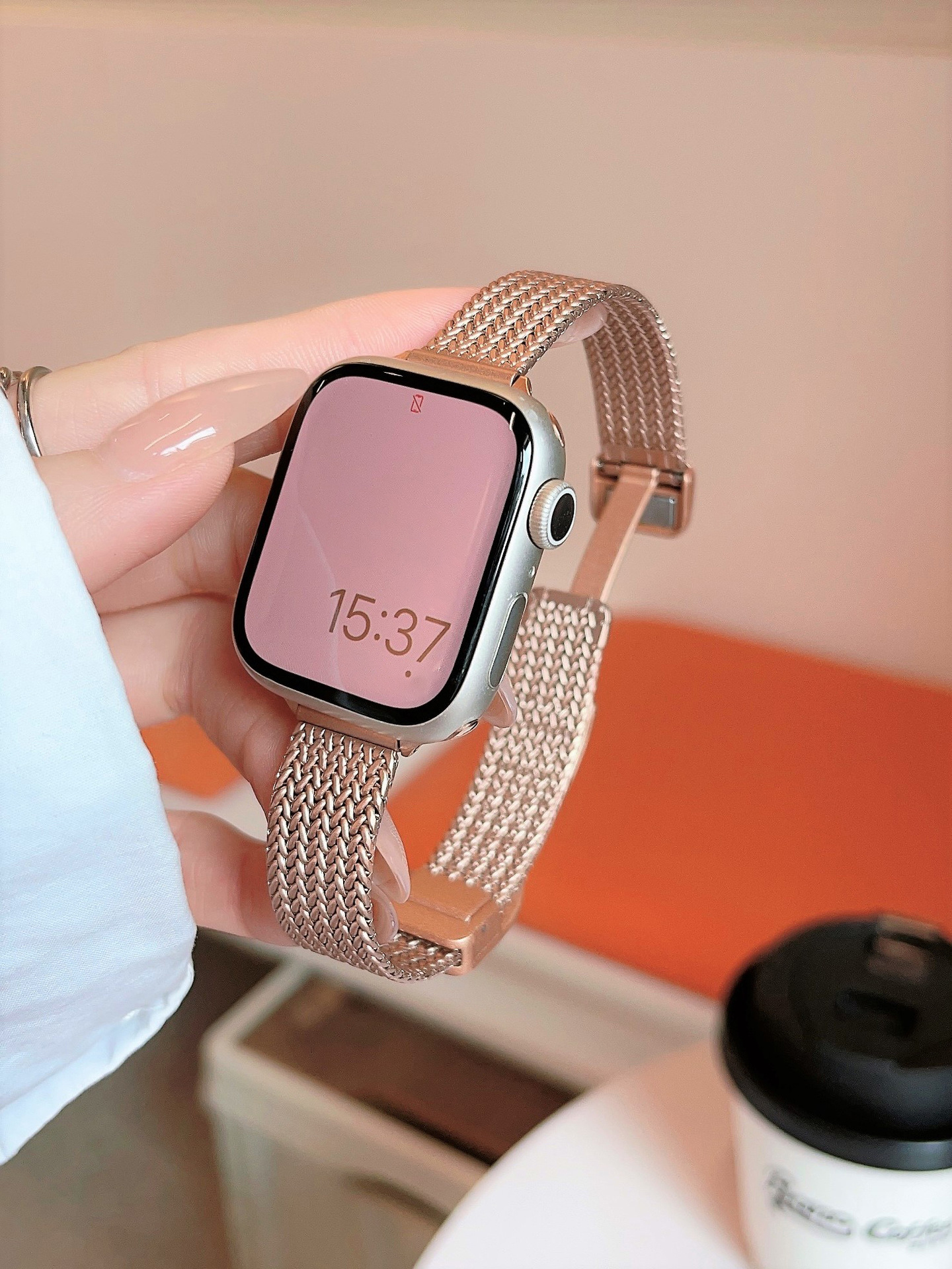 Applicable Apple Stainless Steel Milanese Style Slim Model Wheat Ear Safety Clasp Watch Strap with 14mm Interface
