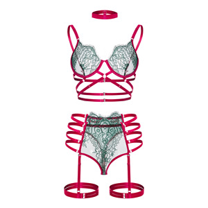 เซ็ตชุดชั้นในลูกไม้แบบซีทรูเซ็กซี่เซ็ตชุดชั้นในแบบมีสายรัดถุงเท้ายาวปักลายดอกไม้ - Product Image 6