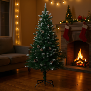 Sapin de Noël artificiel de 1,80 m avec cônes de pin et neige, décoration de Noël d'intérieur, base de support, léger, installation facile - Product Image 2