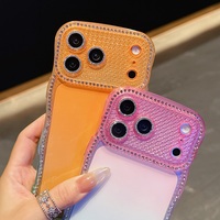 Coque de téléphone transparente à dégradé de diamants scintillants pour iPhone 17 16 15 14 Plus 13 Pro Max 17Air avec protection de l'objectif de l'appareil photo