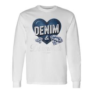 Denim And Diamonds <b>Ladies</b> <b>Long</b> Sleeve <b>T</b>-<b>Shirt</b> Blue Heart Diamond Design - Product Image 1