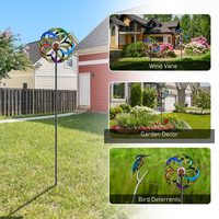 Moulin à vent cinétique solaire décoratif de jardin, double métal, étanche, résistant aux intempéries, 2 m de diamètre, avec piquet