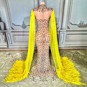 नोवेनेंस Y4856 हॉट सेलिंग उत्पाद पीले पंख लंबे समय से पीछे की लक्जरी प्रोम पोशाक चमकदार गैंडा - Product Image 3