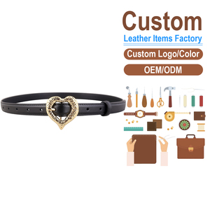 Cinturón de Cuero Genuino para Mujer, Cinturón de Moda con Hebilla Dorada en Forma de Corazón Martillado - Product Image 2
