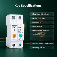 GXB1-63M WiFi Smart Breaker 63A 1P 2P dengan Pengukuran Daya, Kontrol Suara Jarak Jauh via Aplikasi TUYA, Pemutus Sirkuit Otomatis