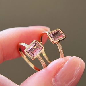 Anillos de Turmalina Rosa con Engaste de Oro de 18K Xinfly para Mujeres, Bodas - Product Image 5