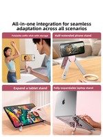 Support magnétique pliable 3 en 1 en alliage d'aluminium combiné à un bâton de selfie, support de téléphone et de tablette portable durable