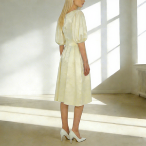 Elegante Vestido Midi con Cuello <span class=keywords><strong>en</strong></span> V para Mujer, 100% Lino Blanco, Casual, Corte A, con Spandex, Modal, Algodón, para Playa, con Volantes, Color Natural - Product Image 2