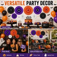 Guirlande de ventilateurs ronds en papier nid d'abeille pour Halloween, décoration de fête, d'anniversaire, de mariage ou de baby shower