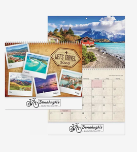 Calendriers muraux spirales personnalisés Lets Travel 2027, cadeau promotionnel, vente en gros, entreprise, thème <span class=keywords><strong>aventure</strong></span> 12 mois - Product Image 1