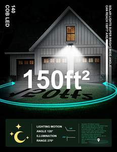 Détecteur de mouvement solaire <span class=keywords><strong>sans</strong></span> <span class=keywords><strong>fil</strong></span>, imperméable conforme à la norme IP65, 3 Modes d'éclairage, 140led, lumière de sécurité, applique murale, pour jardin, <span class=keywords><strong>terrasse</strong></span> ou Garage, 450 Lumens - Product Image 4